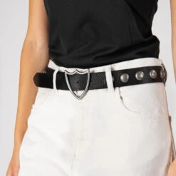 SHIELD STUDDED BELT -Clothing Discounts shield studded belt htc los angeles 608189